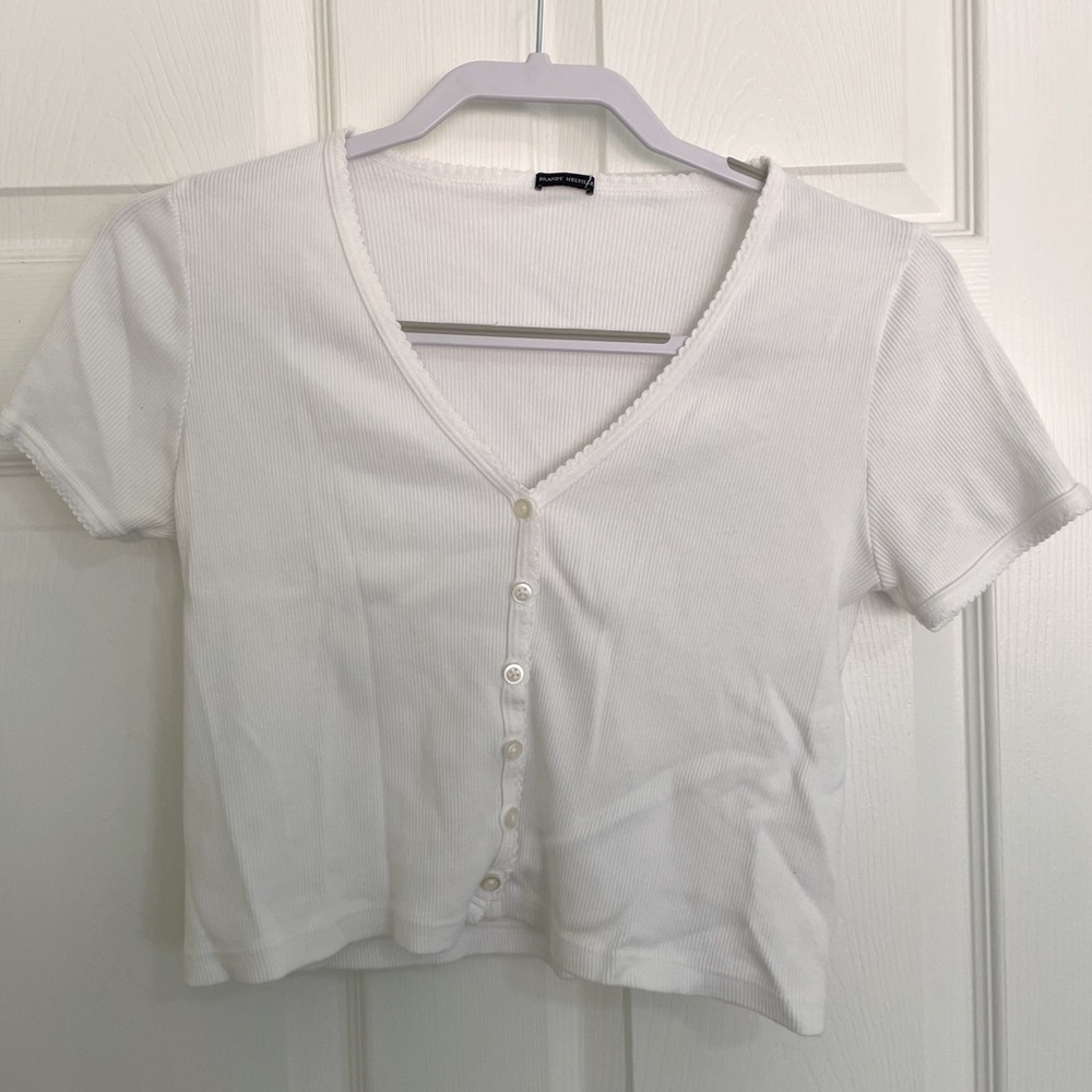 Brandy Melville Ribbed Button Down Crop Top